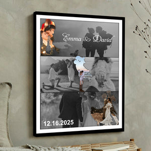 Met - Engaged - Married - Custom Photo Collage Wall Art Canvas Poster Personalized Couple Anniversary Wedding Gift