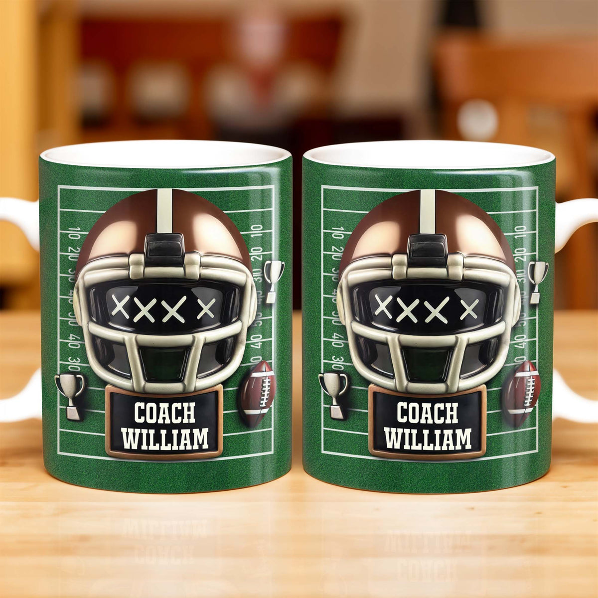 Football Helmet and Trophy, Personalized Coffee Mug, Gift For Coaches and Sports Fans