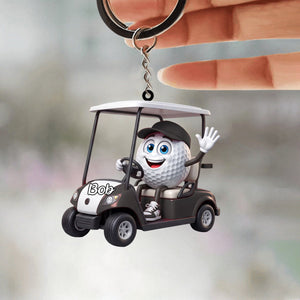 Golf Player On Golf Cart Keychain  – Personalized Gift For Golf Lovers