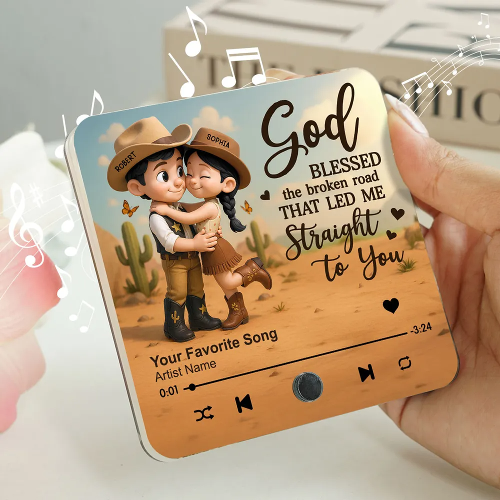 You & Me We Got This Cartoon Countryside Couple Cowboy Cowgirl Personalized Music Fridge Magnet