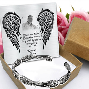 Angel Wings Vintage Style Bracelet with Personalized Memorial Photo Metal Card