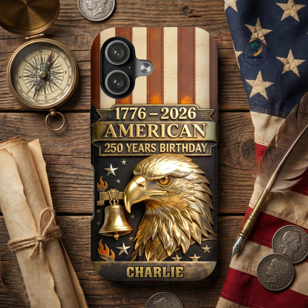 250th Anniversary - Personalized Bald Eagle Leather Phone Case