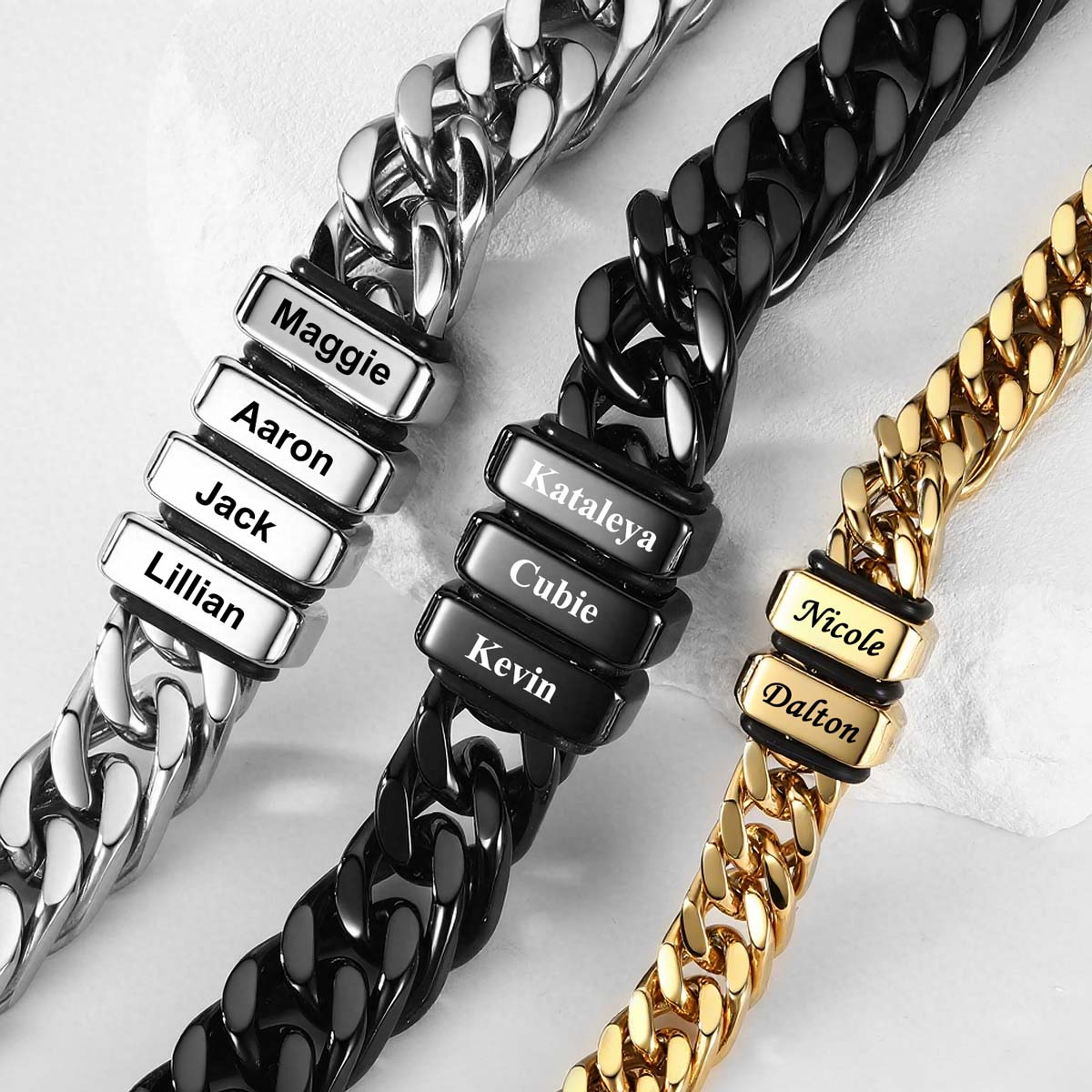 Personalized Cuban Chain Name Beads Bracelet Gift For Dad, Son, Husband
