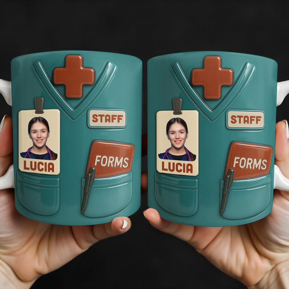 Celebrate Your Favorite Nurse, Medical Scrubs and ID Badge, Personalized Custom Coffee Mug