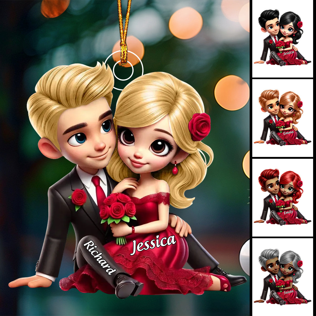 Roses Couple Sitting Together, Personalized Acrylic Ornament, Gift For Couples