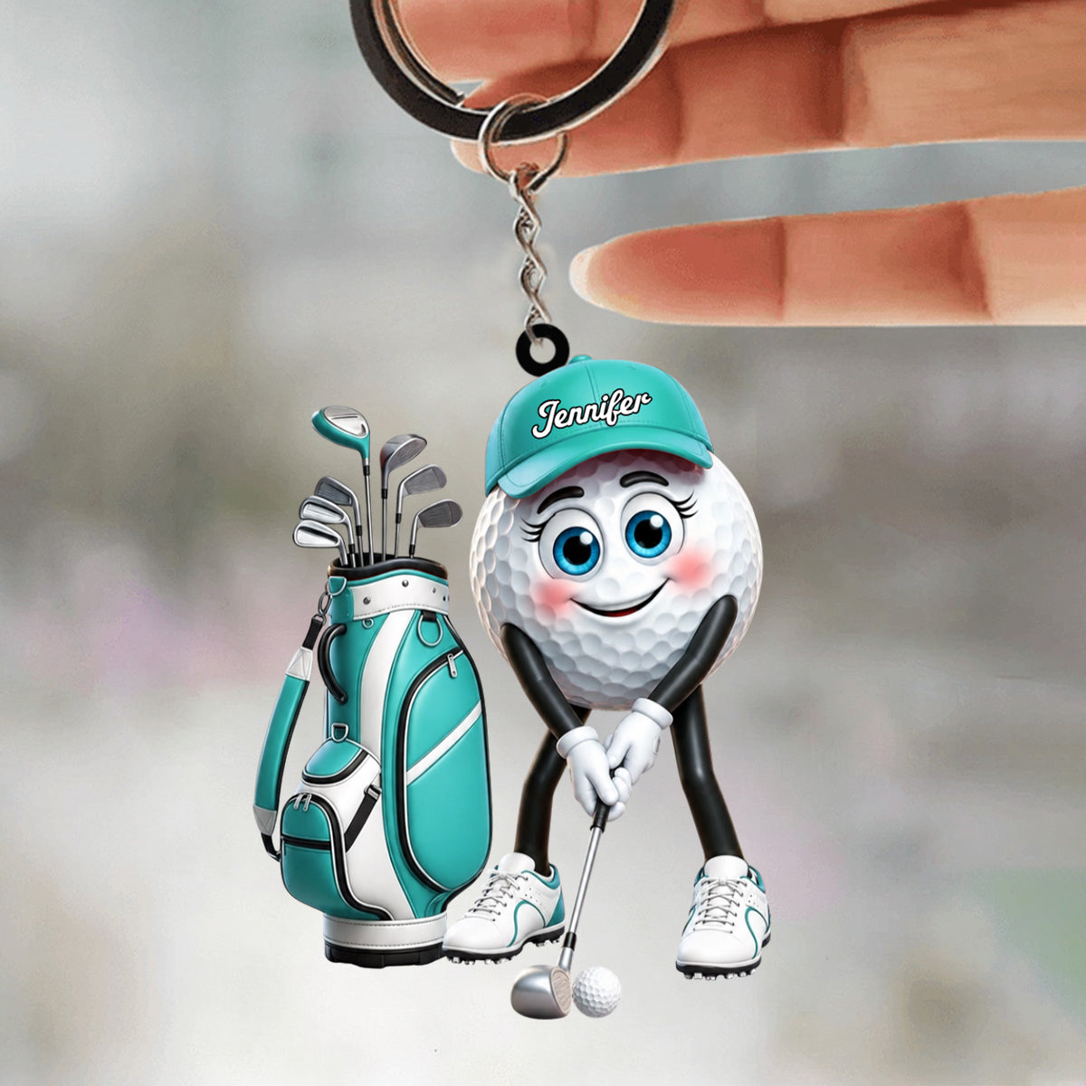 Golf Swing Pose Cartoon Golfer Personalized Golf Ball Mascot Keychain Gift for Male & Female Golfer
