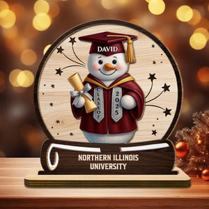 Celebrate Your Graduation, Snowman With Cap And Diploma Personalized Wooden Plaque, Gift For Graduates