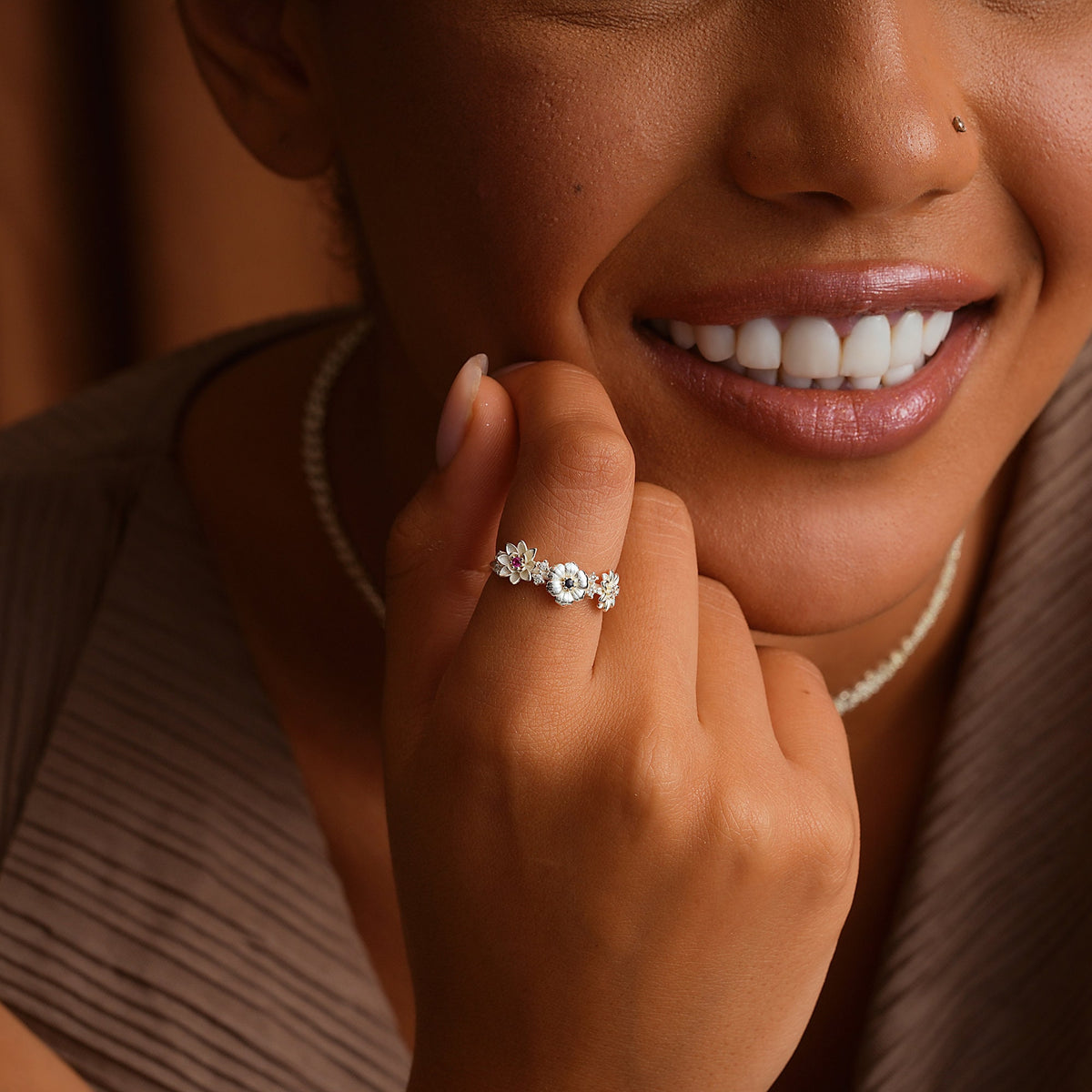 Personalized Combined Birth Flower Ring Family Jewelry Gift