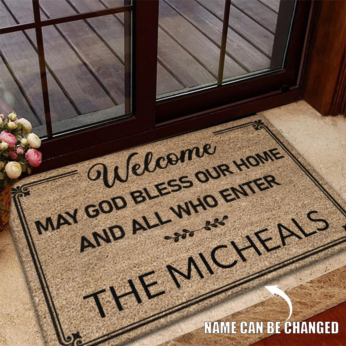Personalized welcome may God bless our home and all who enter Doormat