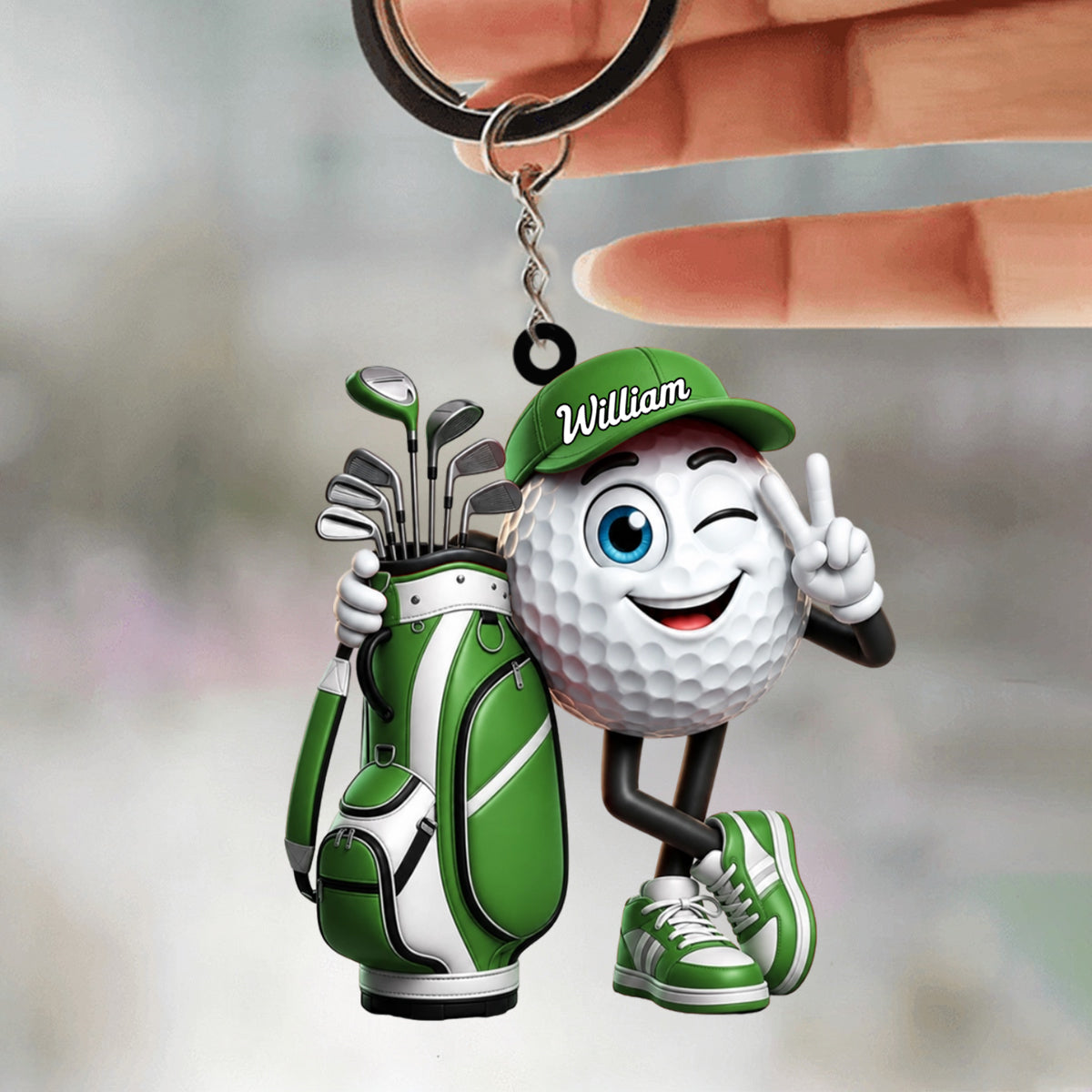 Fun Winking Golf Ball Mascot Keychain - Personalized Golf Mascot Keychain Gift for Male & Female Golfer