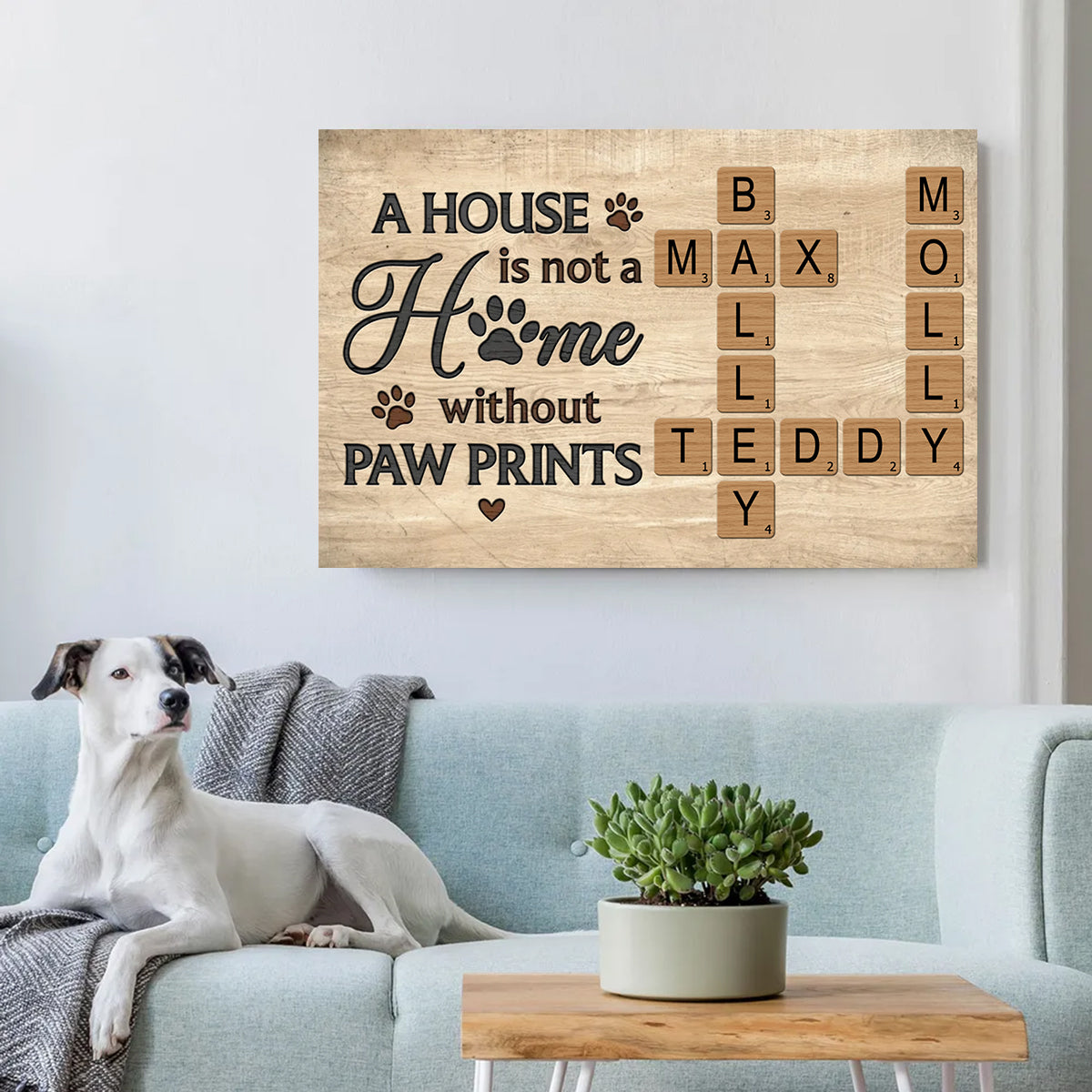 Home With Paw Prints Personalized Crossword Puzzle Art Canvas Gift For Dog Lover