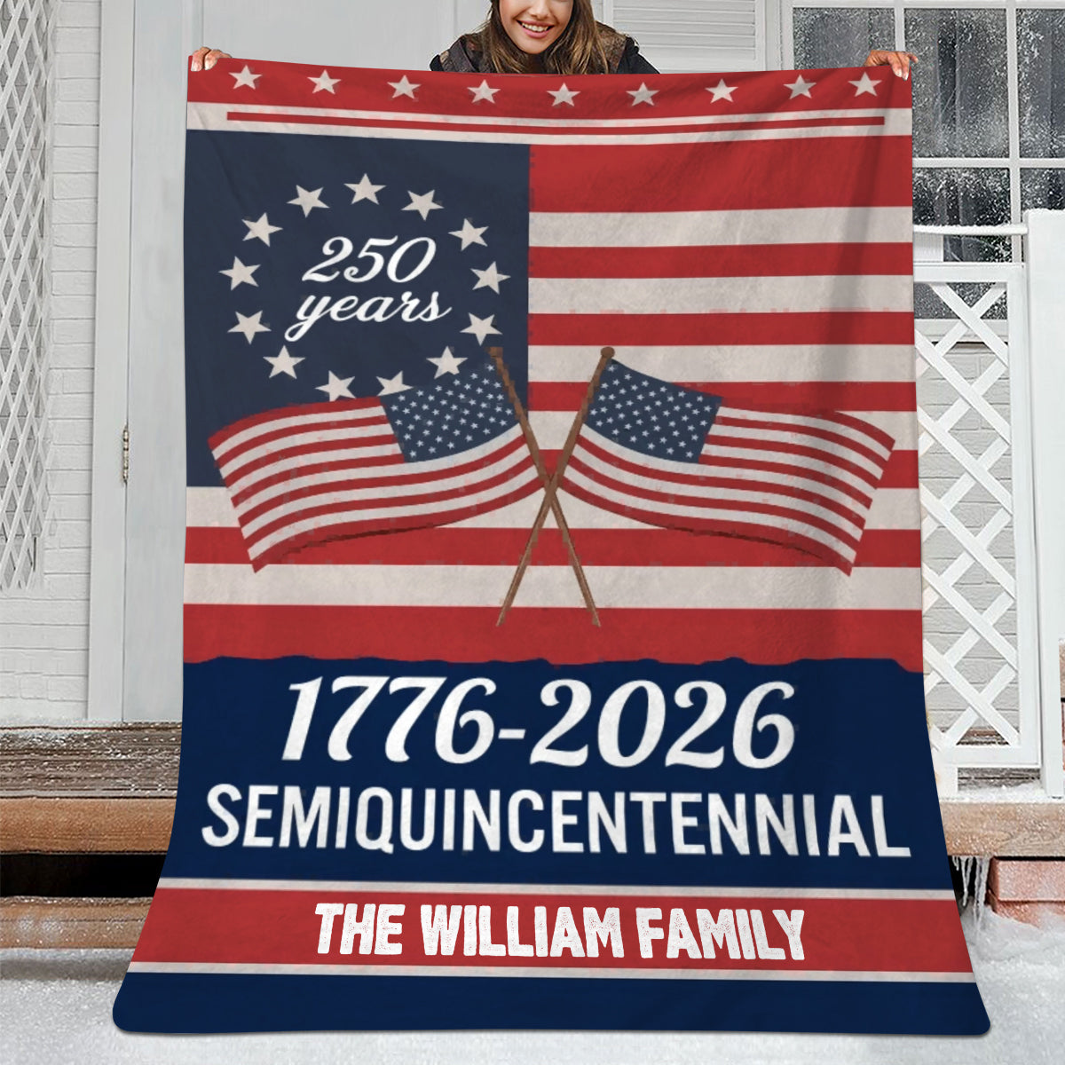 Custom Family Name Semiquincentennial 250th Anniversary Patriotic Blanket