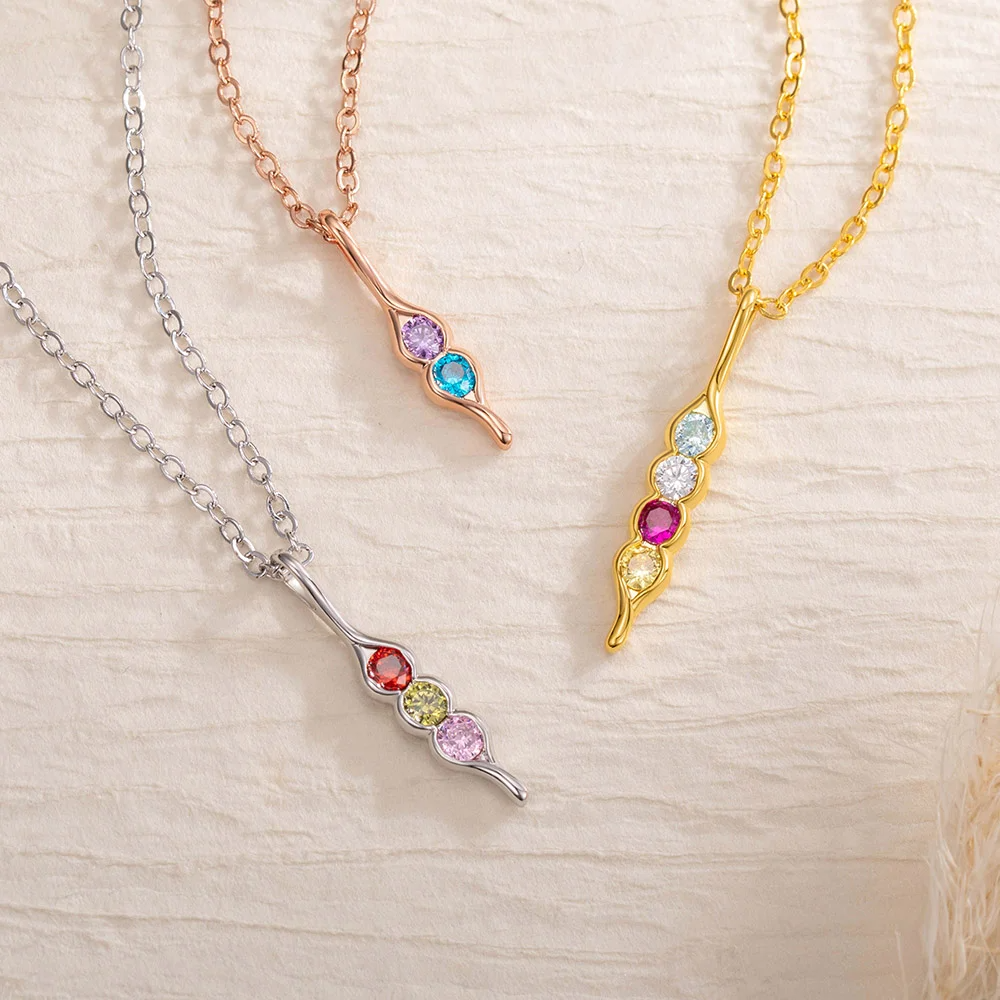 Personalized Peas in a Pod Family Necklace with 2-8 Birthstones