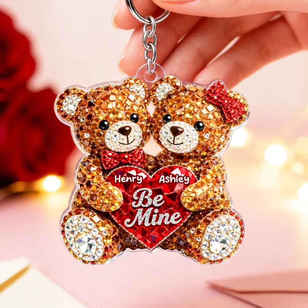 3D Shiny Effect Bear Couple - Personalized Acrylic Keychain - Heartfelt Valentine's Day Gift for Her, for Him