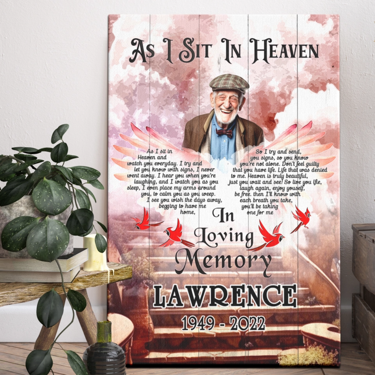 Personalized Cardinal Wings, As I Sit In Heaven Canvas Poster, Custom Photo Memorial Gifts