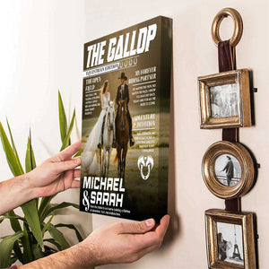Horse Lover Couple Gift, Personalized Horse Magazine Cover Canvas, Custom Equestrian Anniversary Photo Canvas