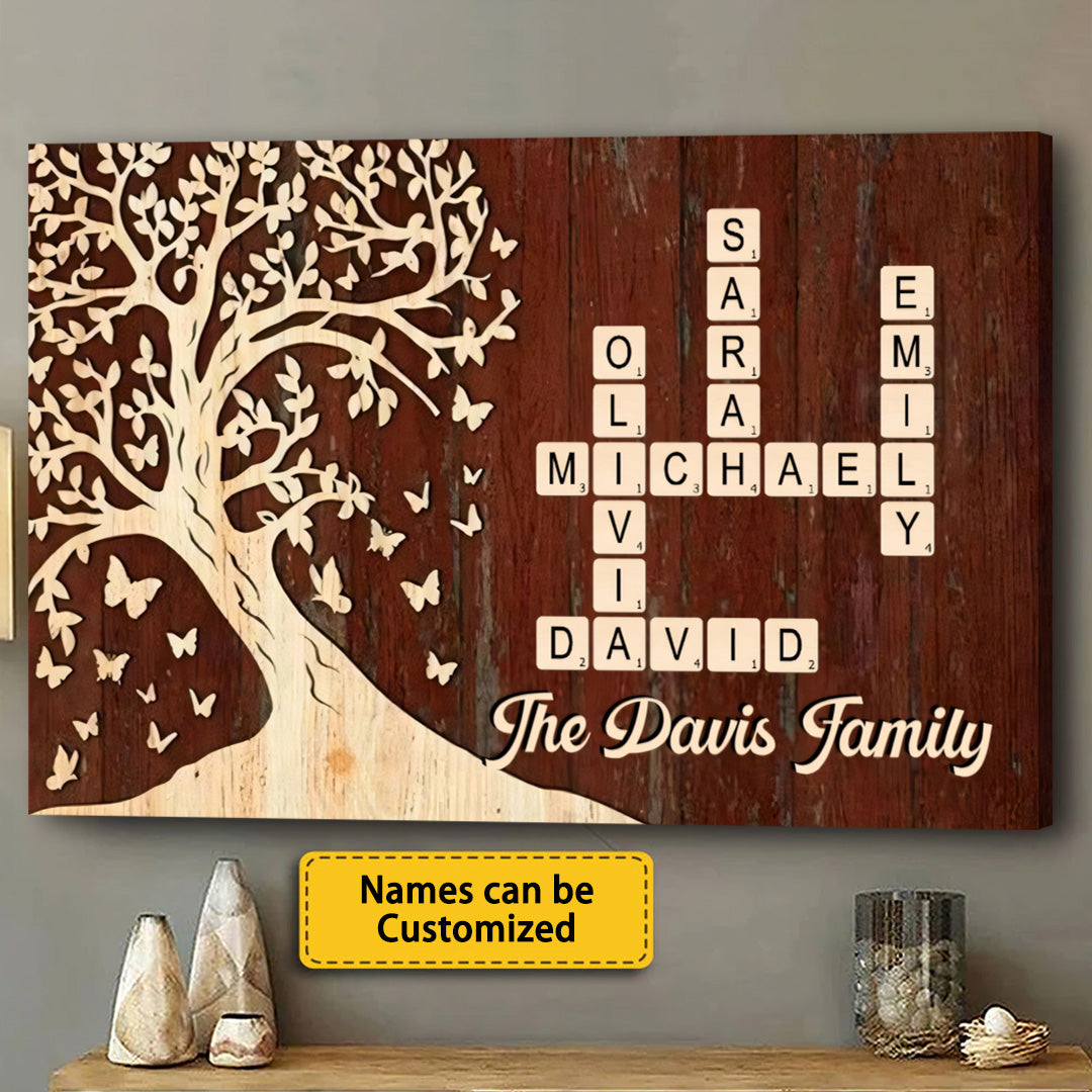 Custom Family Crossword Canvas Poster - Personalized Names & Tree