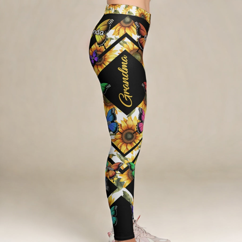 Custom Kid Names Butterfly Style - Personalized Leggings For Grandma