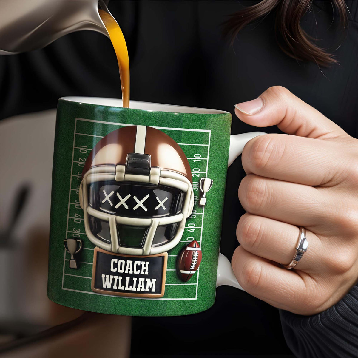 Football Helmet and Trophy, Personalized Coffee Mug, Gift For Coaches and Sports Fans