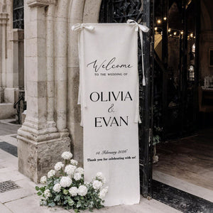 Custom Wedding Welcome Sign | Personalized Fabric Banner for Ceremony or Reception Entrance | Engagement Party Sign