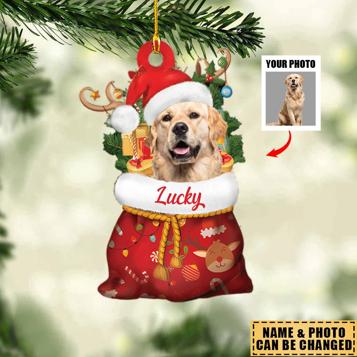 Personalized Pet Photo Santa Sack Christmas Ornament