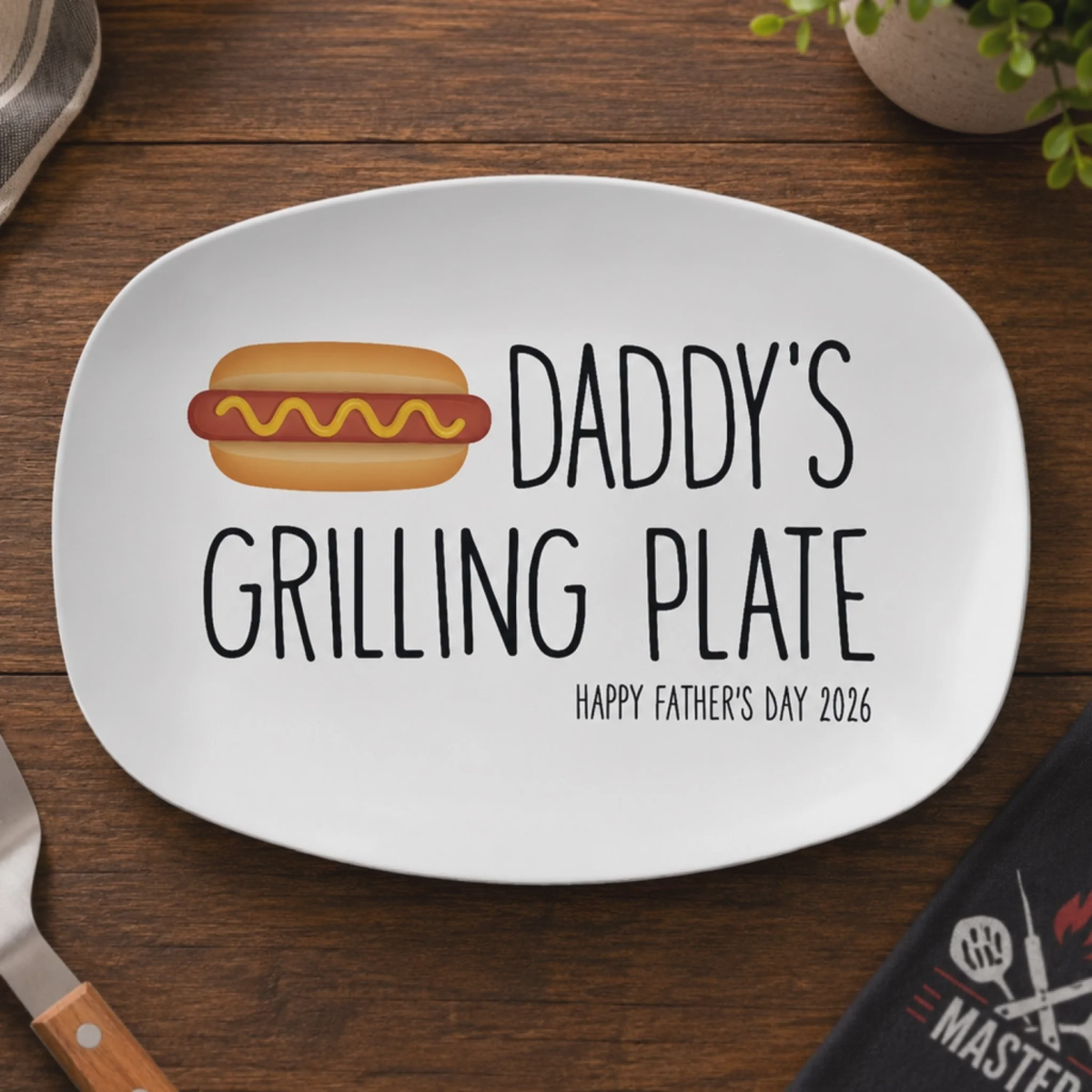 Daddy's Grilling Plate - Personalized Platter, Happy Father's Day Gift BBQ Lover Gift For Dadgrill Master Daddy Birthday Gift