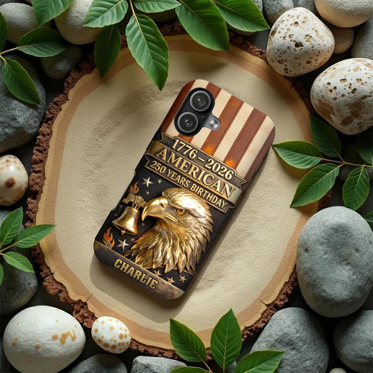 250th Anniversary - Personalized Bald Eagle Leather Phone Case