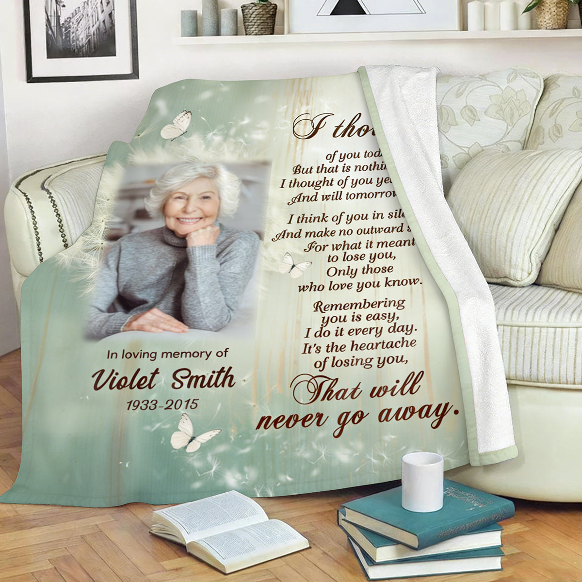 Personalized Memorial Blanket, I Thought of You Today Remembrance Fleece Blanket, Memorial Sympathy Gift for Loss of Loved Ones in Heaven