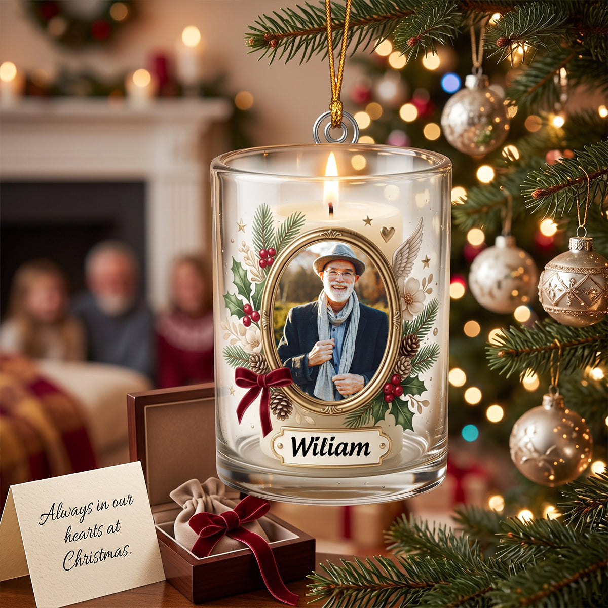 Personalized Vintage Glass Memorial Candle Christmas Ornament Custom Photo Gift