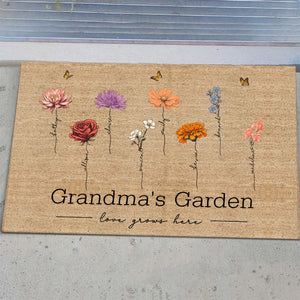 Personalized Grandma‘s Garden Love Grows Here Vintage Birth Flowers Doormat