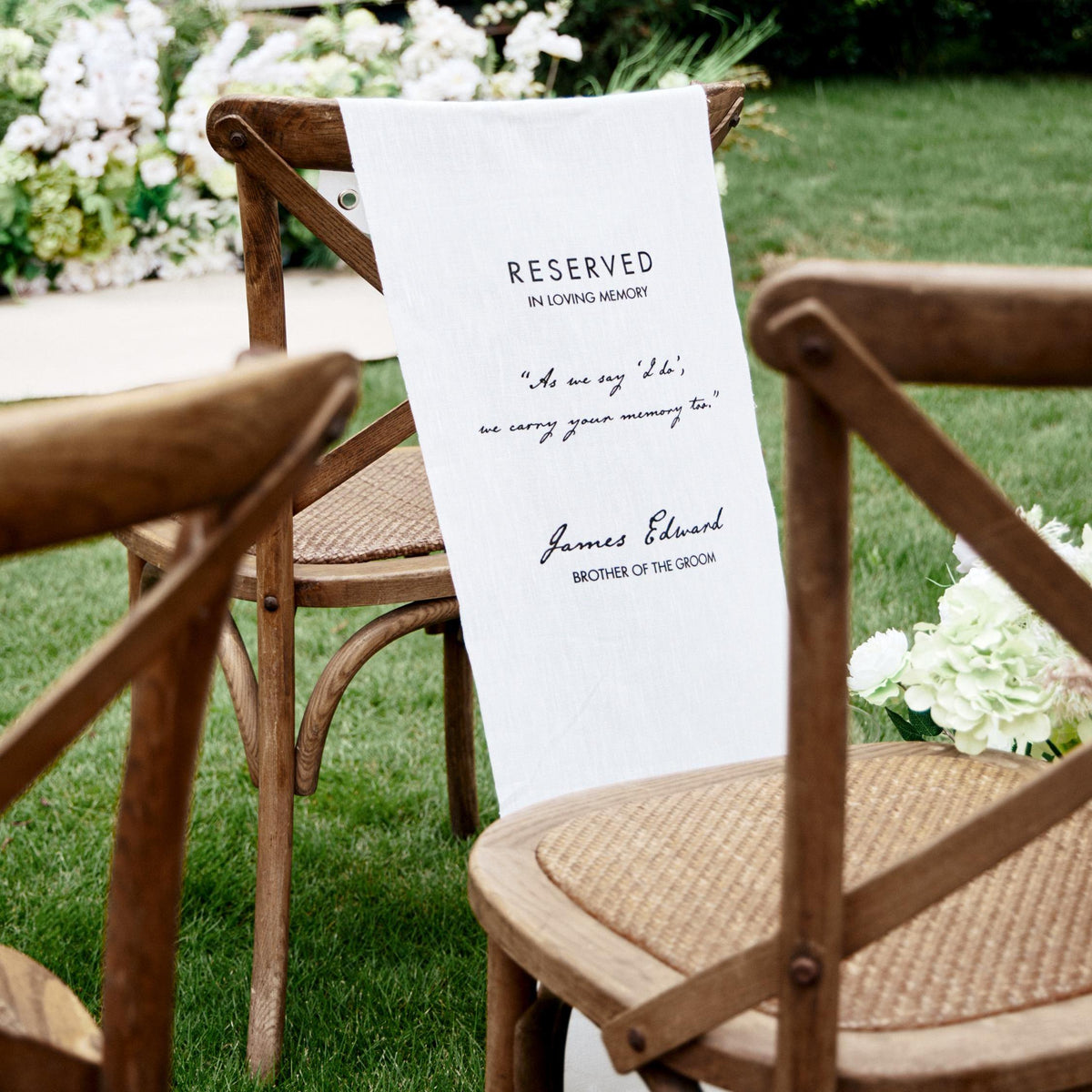 Loving Memory Wedding Sign, Personalized White Chair Banner, In Memory of Loved Ones