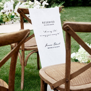 Loving Memory Wedding Sign, Personalized White Chair Banner, In Memory of Loved Ones