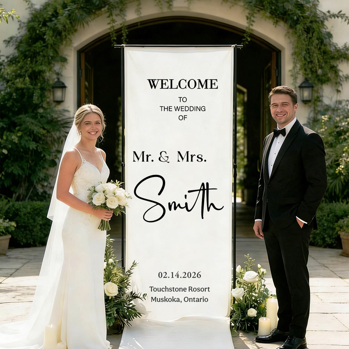 Welcome To The Wedding Of Mr. & Mrs. • Custom Fabric Wedding Welcome Sign •  Personalized Wedding Decor