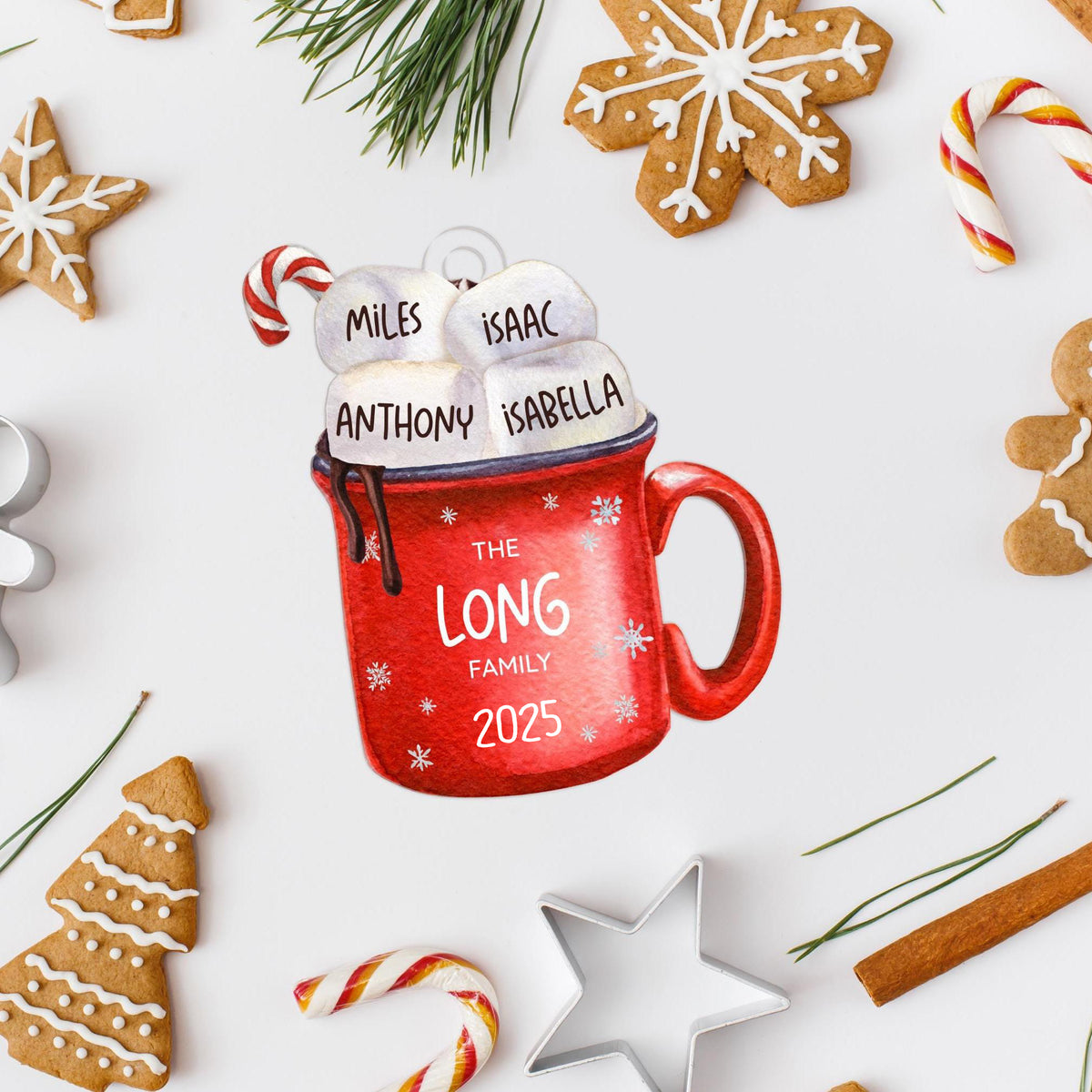 Hot Cocoa Cup Marshmallow - Personalized Family Ornament Christmas Decoration