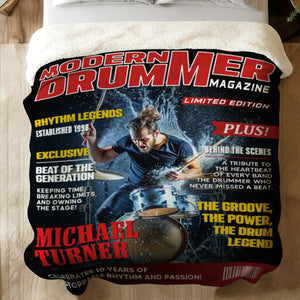 Personalized Modern Drummer Magazine Cover Blanket, Cool Gift For Music Lover, Drummer Gift