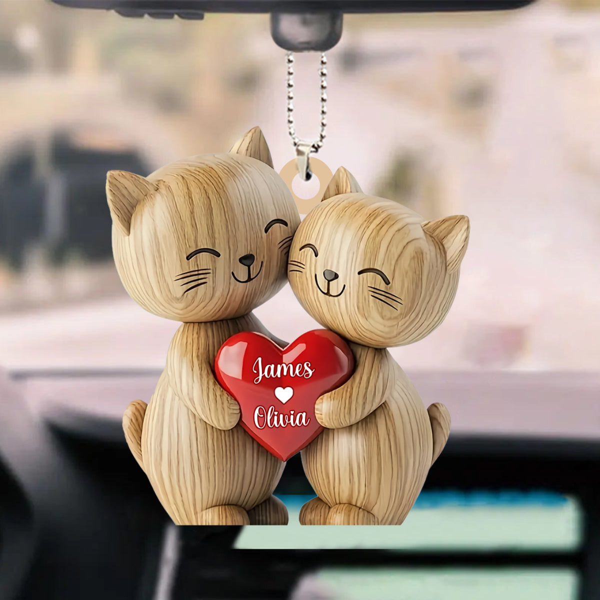 Cute Cat Couple - Personalized Cat Heart Couple Ornament