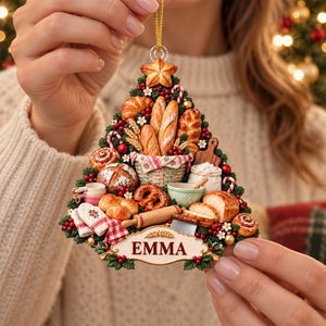 Personalized Bakery Christmas Ornament, Custom Name French Bread Tree Keepsake, Bakery Owner Gift, Gift For Bread Lover
