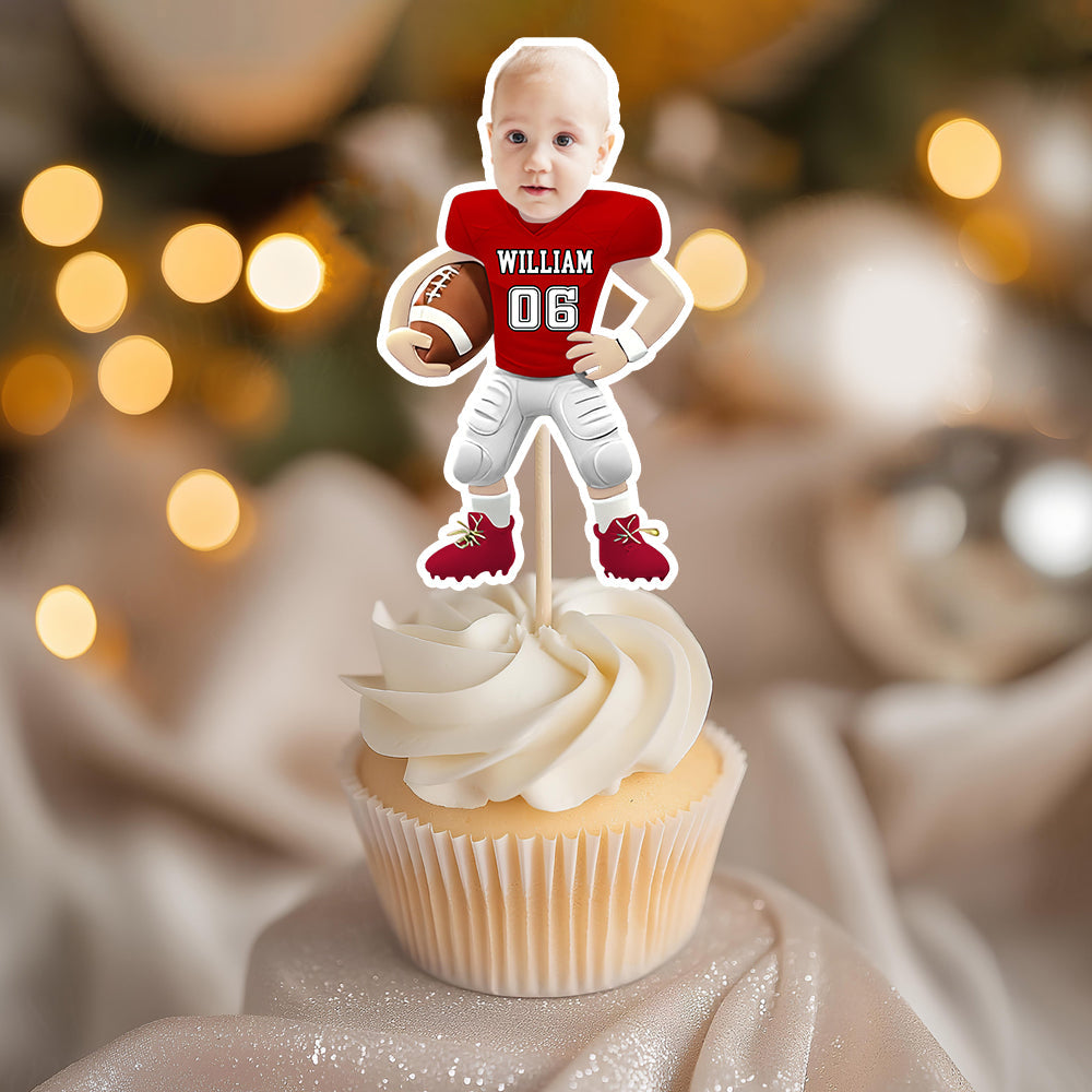 Custom Photo American Football Decoration Personalized Cupcake Toppers