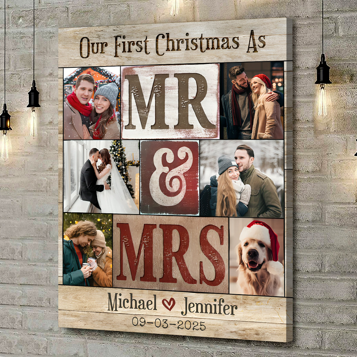 Our First Christmas - Gift For Newly Married Couple Christmas Wedding Personalized Canvas Poster