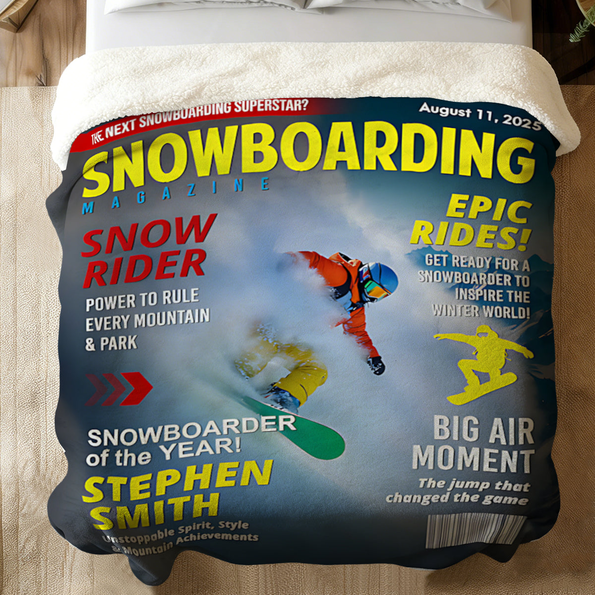Custom Snowboarding Magazine Cover Blanket– Snowboard Gift, Gift for Snowboard Lovers
