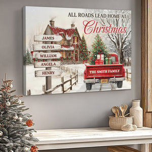 "All Roads Lead Home at Christmas" Canvas Poster - Personalize Names & Year