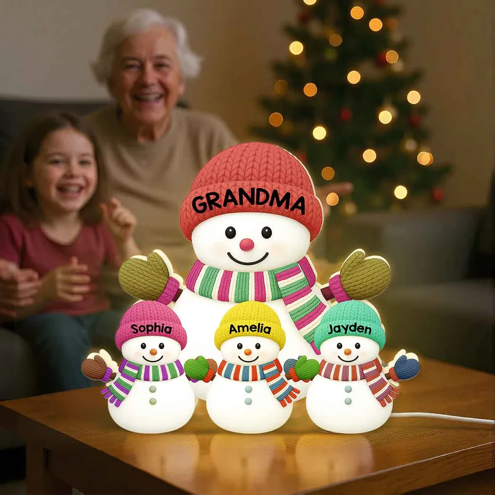 Heartwarming Christmas Grandma Grandkids Snowman Together - Personalized Light Box - Gift For Grandmas