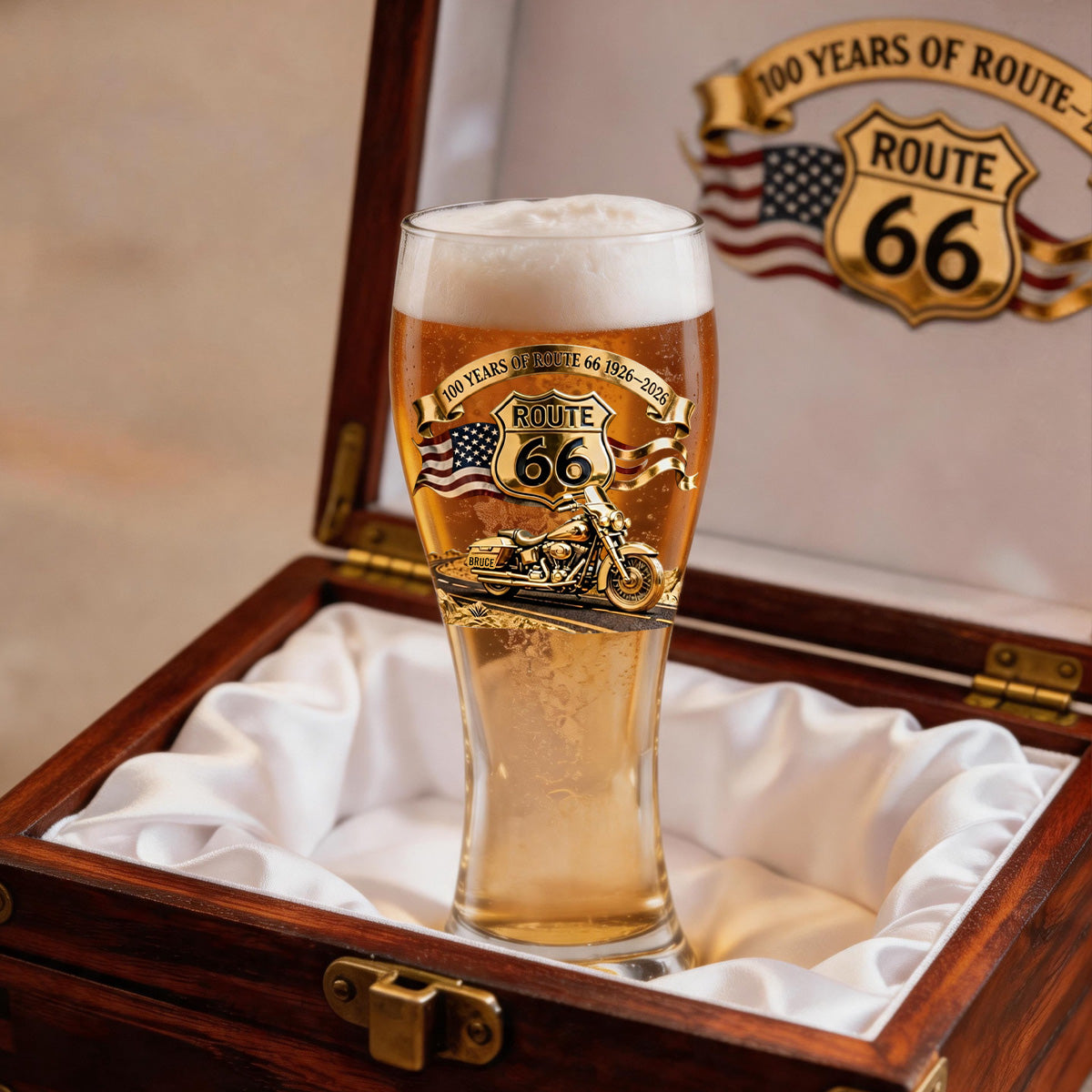100 Years Of Route Personalized Gifts For Bikers Beer Glass