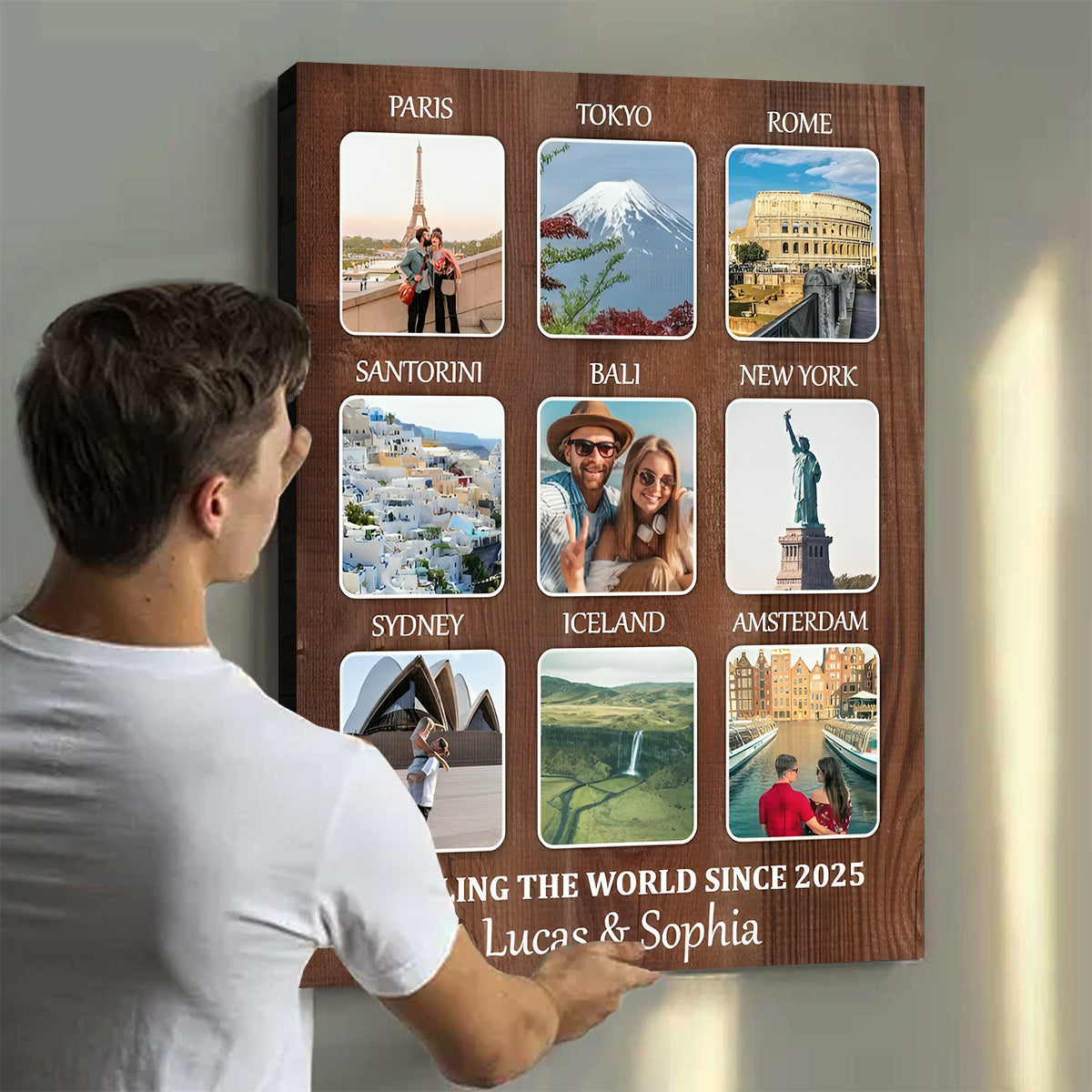 Personalized Travel Memories Collage Canvas – Favourite Places Travel Gift, Choose Your Locations & Text, Custom Souvenir Gift For Travel Lovers