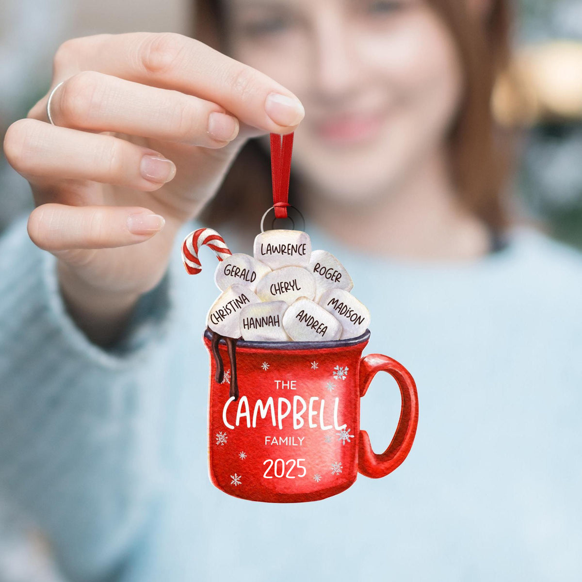 Hot Cocoa Cup Marshmallow - Personalized Family Ornament Christmas Decoration