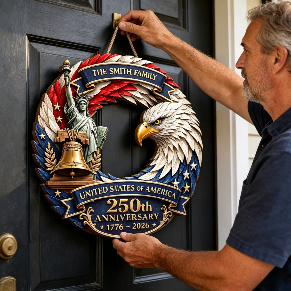 Custom Family Wood Sign Personalized America 250th Anniversary Gifts