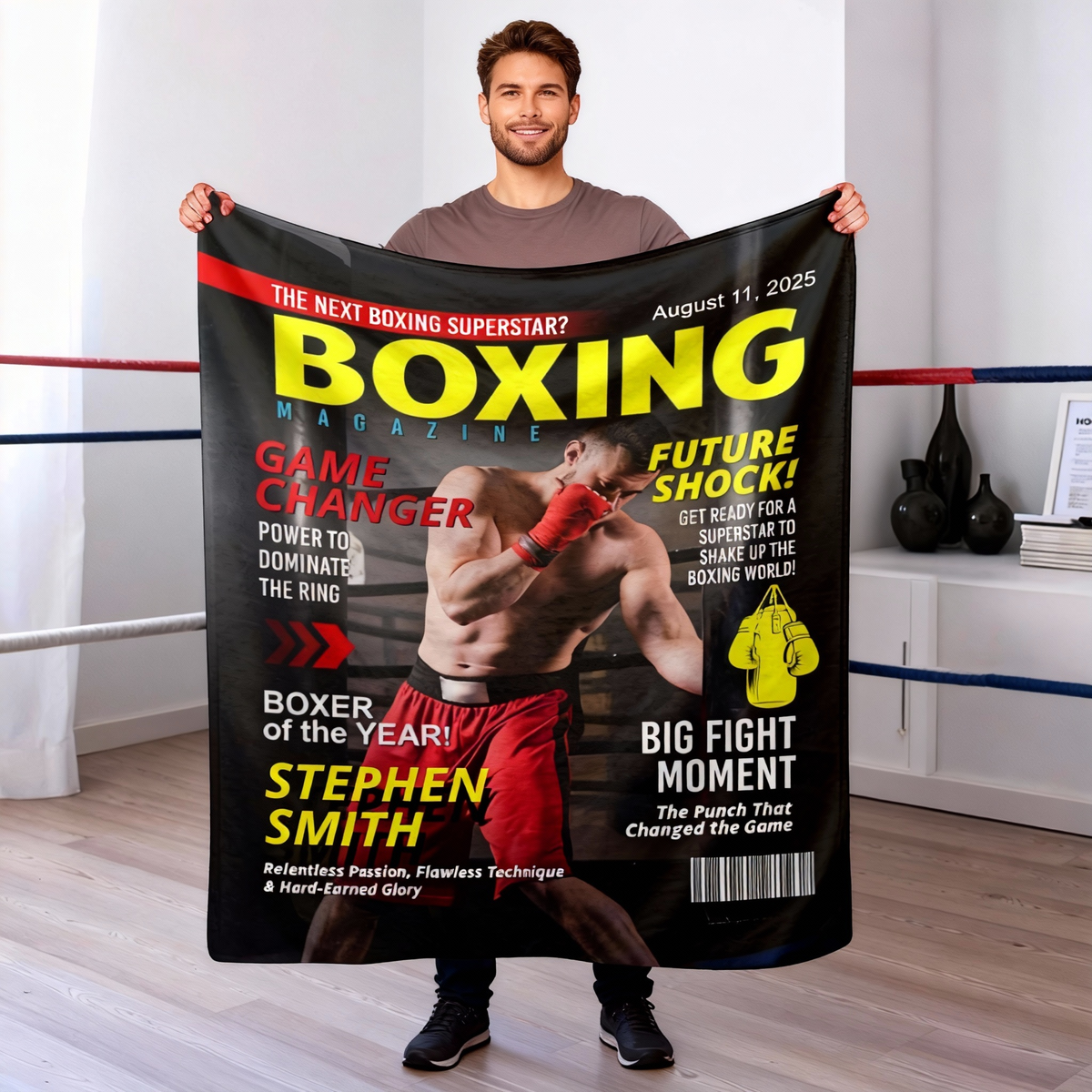 Personalized Boxing Magazine Cover Blanket Boxing Gifts, Boxing Retirement Gift, Boxing Coach Gift, Boxing Lover Gift
