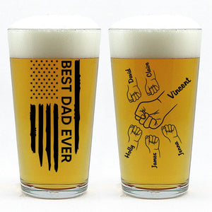 Personalized Best Dad Papa Grandpa Ever Fist Bump Outline Beer Glass