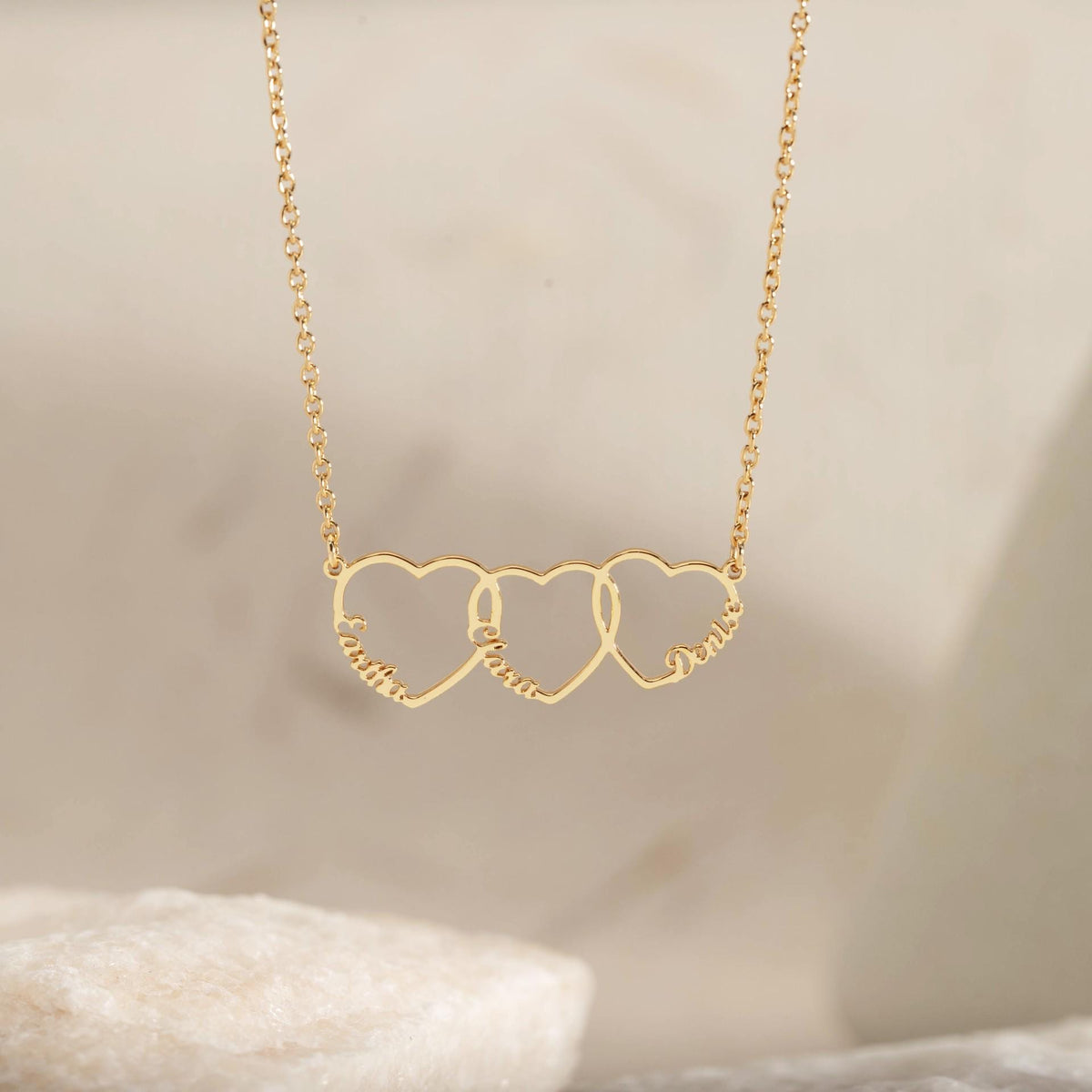 Personalized Multiple Heart Necklace Gift for Mom With Kids Names