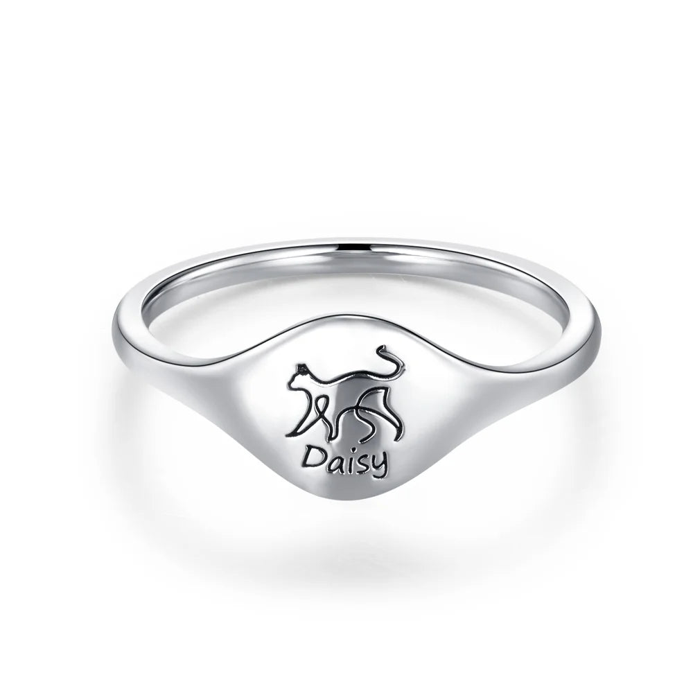 Personalized Cute Cat Dog Rabbit Animal Line Silhouette Ring Birthday Anniversary Gift For Her